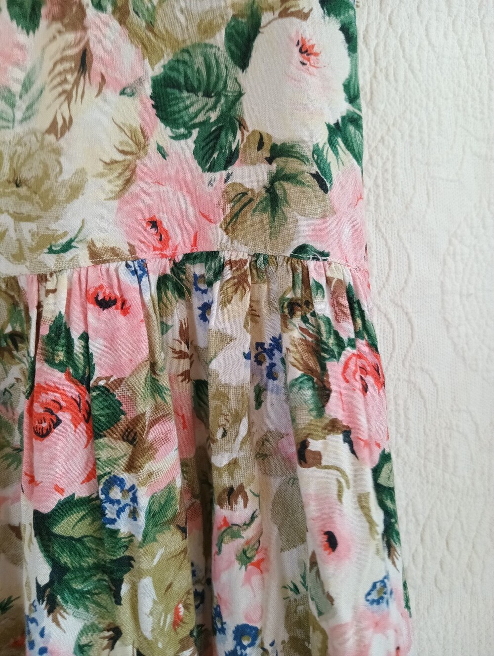 Vintage Garden Dress Floral Button-Front Midi Front Pocket Pink Green Soft Flowy - Picture 7 of 11